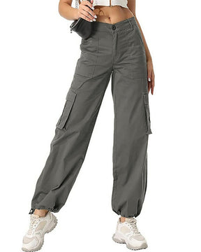 Women's Loose Casual Wide Leg High Waist Pocket Cargo Pants