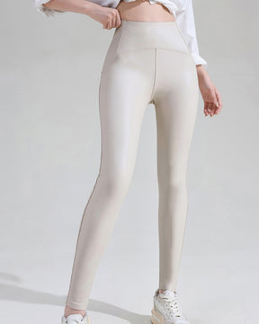 PU Leather Pants Thin Velvet Leggings High Waist Hip Lift Tights