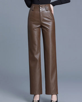 New High Waist Slim Fit Versatile Wide Leg Leather Pants for Women