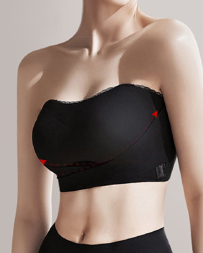 Sujetador invisible sin tirantes con hebilla de doble cara Bralette bandeau con borde de encaje antideslizante