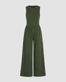 Round Neck Vest High Waist Jumpsuit Wide Leg Pants