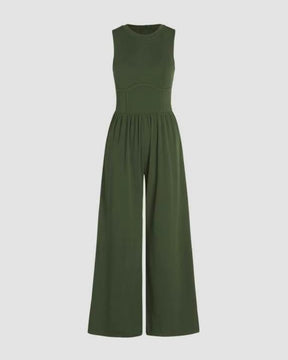 Round Neck Vest High Waist Jumpsuit Wide Leg Pants