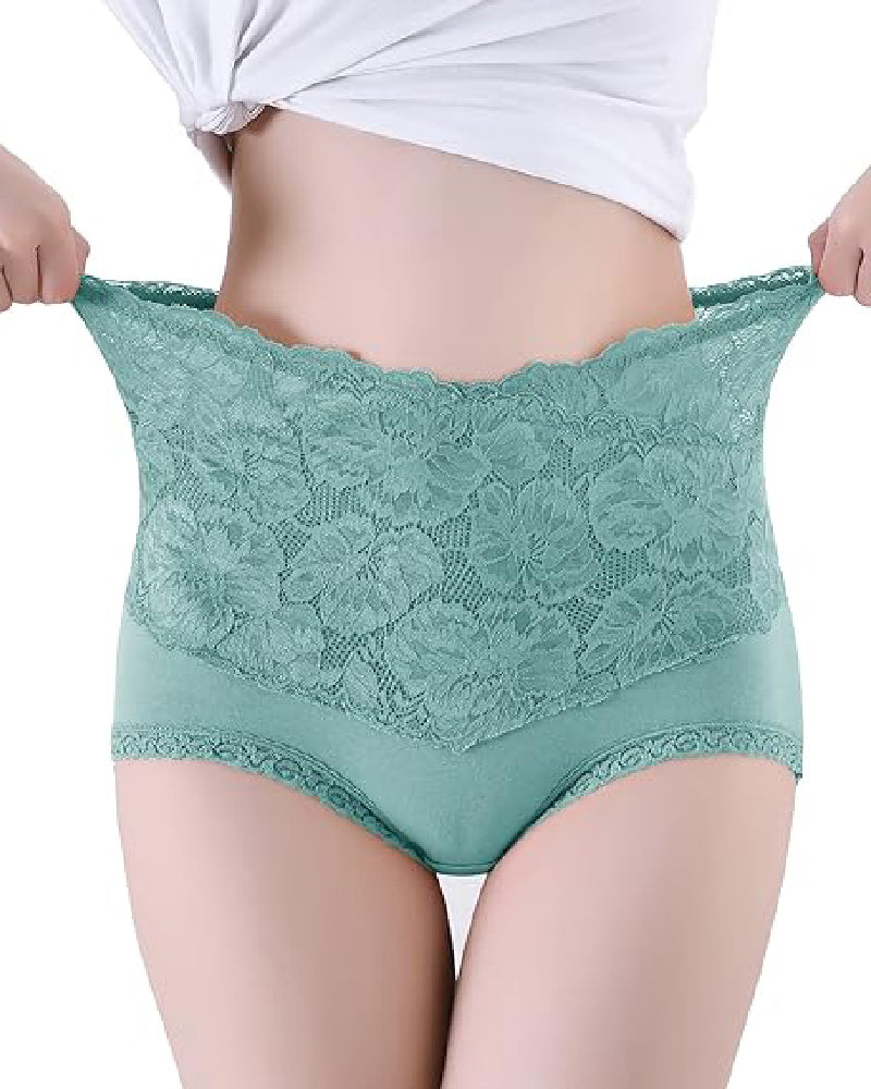 Bragas suaves de encaje floral de cintura alta en forma de V para mujer