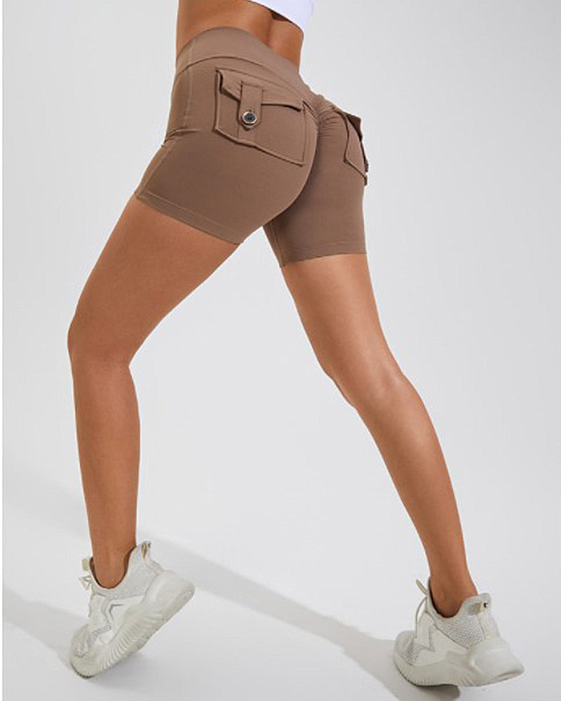 Women's Yoga Shorts Hip Lift Cargo Back Pockets