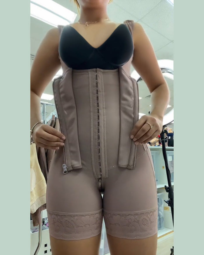 High compression Front Zipper Mid Thigh Shapewear