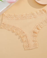 Sexy Mid-Rise Ribbed Cotton Panties Lace Stitching Comfy Lingerie