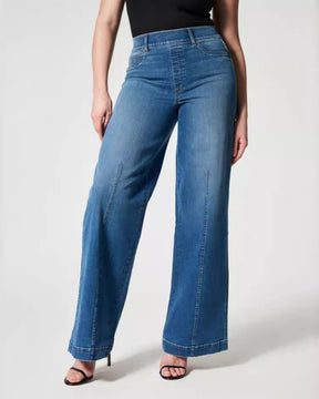 Wide-leg Mid-waist High-elastic Elastic Waist Jeans