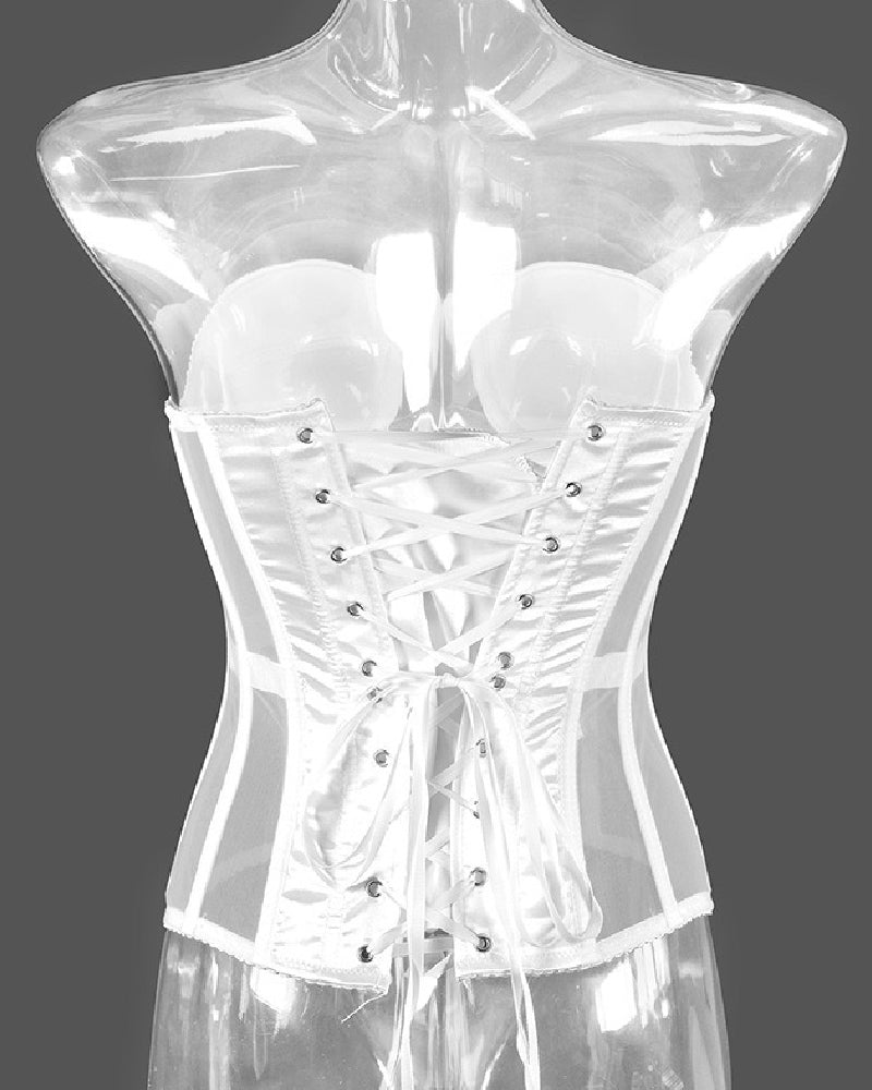 Women's Sexy Mesh Overbust Corset Tops Vintage See Through Slim Bustiers