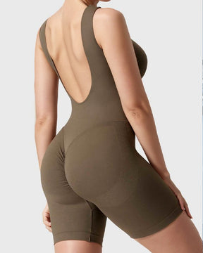 Mid Thigh Low Back Jumpsuits Seamless Rompers Stretchy Bodycon Bodysuit