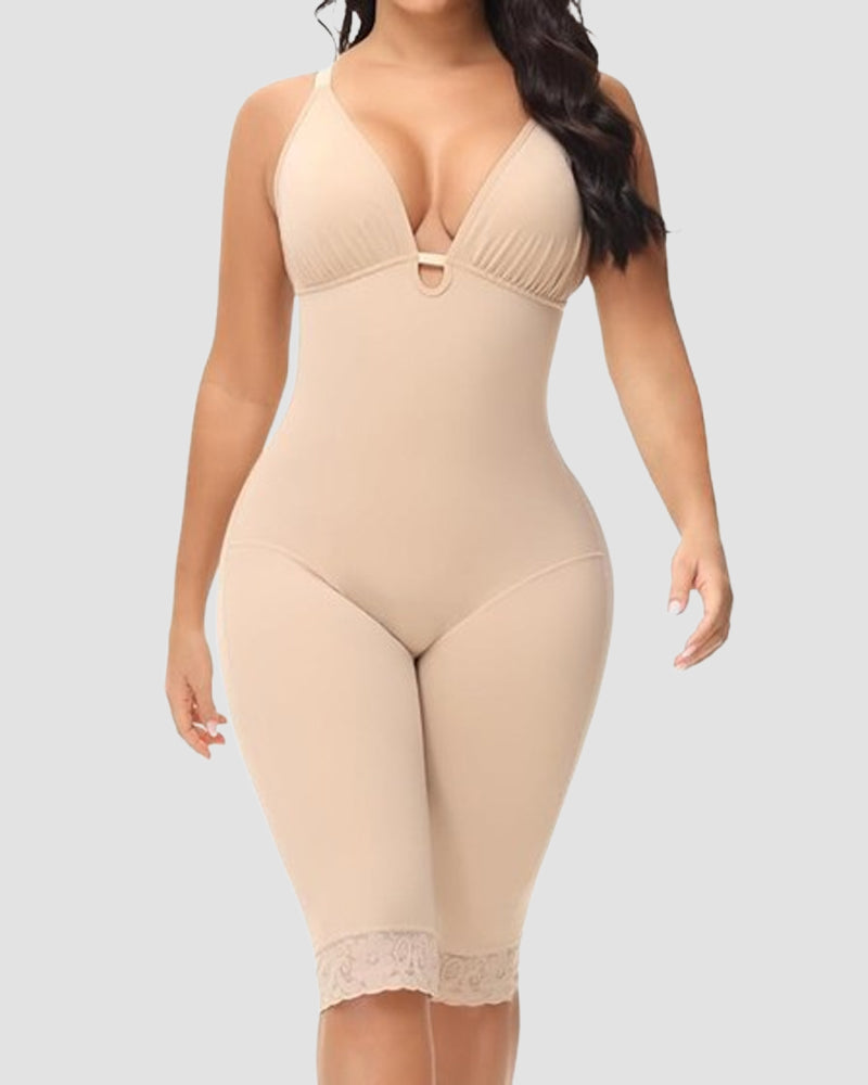 U Plunge Tummy Control Mid Thigh Bodysuit Seamless Full Body Fajas Shapewear