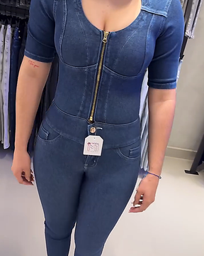 Denim Jumpsuit for Women Long Sleeve Button Down Stretch Slim Skinny Jeans (Pre-Sale)