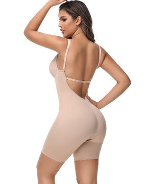 Women's U Plunge Strapless Tummy Control Bodysuit Low Back Built In Bra Shapewear