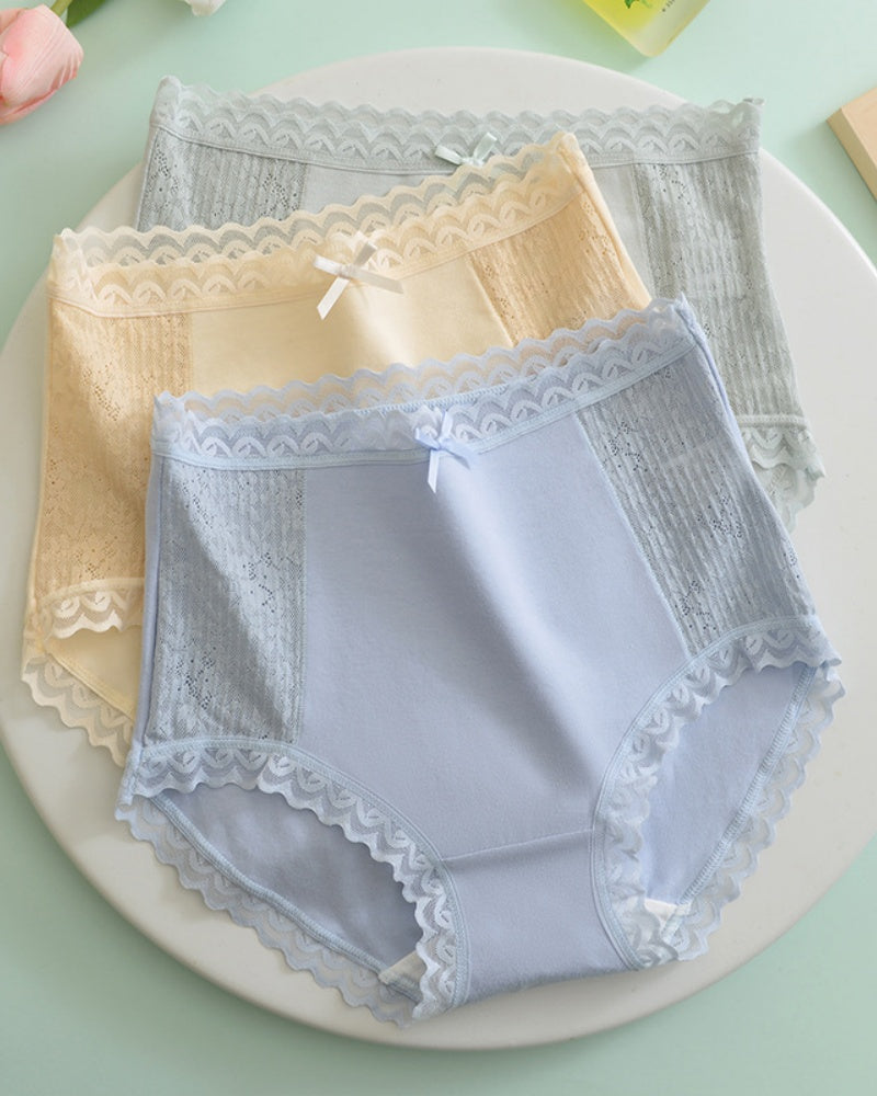 High Waisted Comfortable Cotton Breathable Panties With Lace Trim