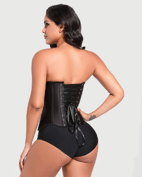 Women's Satin Lace Up Boned Corset Top Overbust Side Zipper Waist Trainer