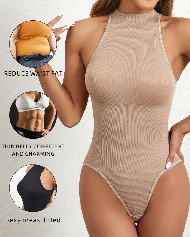 Women's One Piece High Collar Sexy Ribbed Sleeveless Racerback Shapewear Bodysuits