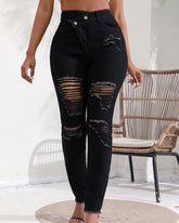 Women's High Waist Skinny Jeans with Design Oblique Buckle