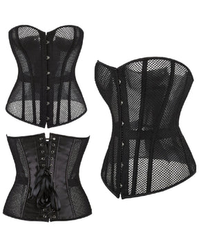 Women's Lace up 12 Pieces Bones Overbust Corset Tube Top Strapless Push Up Bustier Lingerie