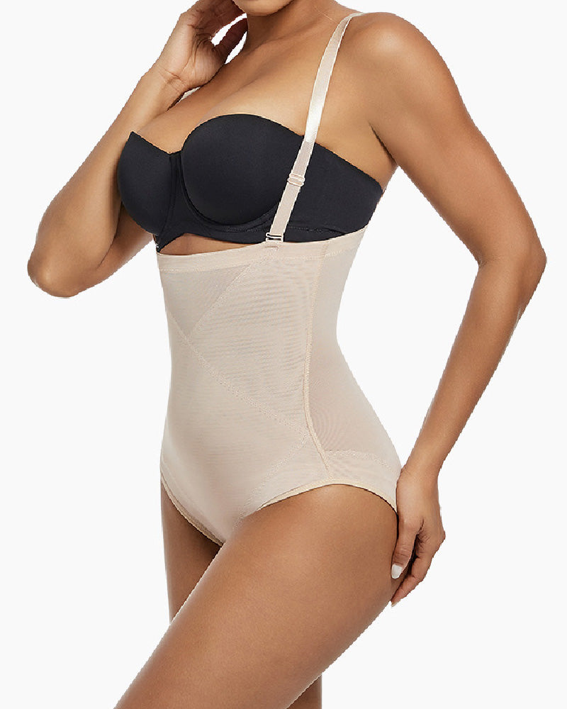 Mesh Cross Tummy Control Shapewear Panties With Removable Straps