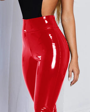 Leggings High Waist PU Leather Pants Women's Shiny Leather Tights