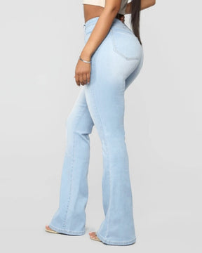 Fashion High Waist Hip Lift Slim Washed Flared Jeans