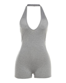 Sexy Deep V Sleeveless Halterneck Backless Skinny Bodysuit