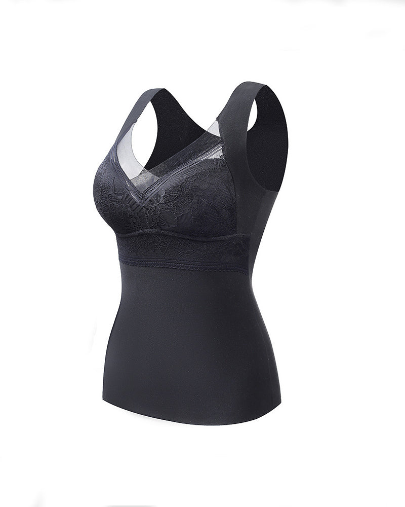 2-in-1 Thermal Underwear Vest High Stretch V Neck Seamless Built in Bra Tank Tops