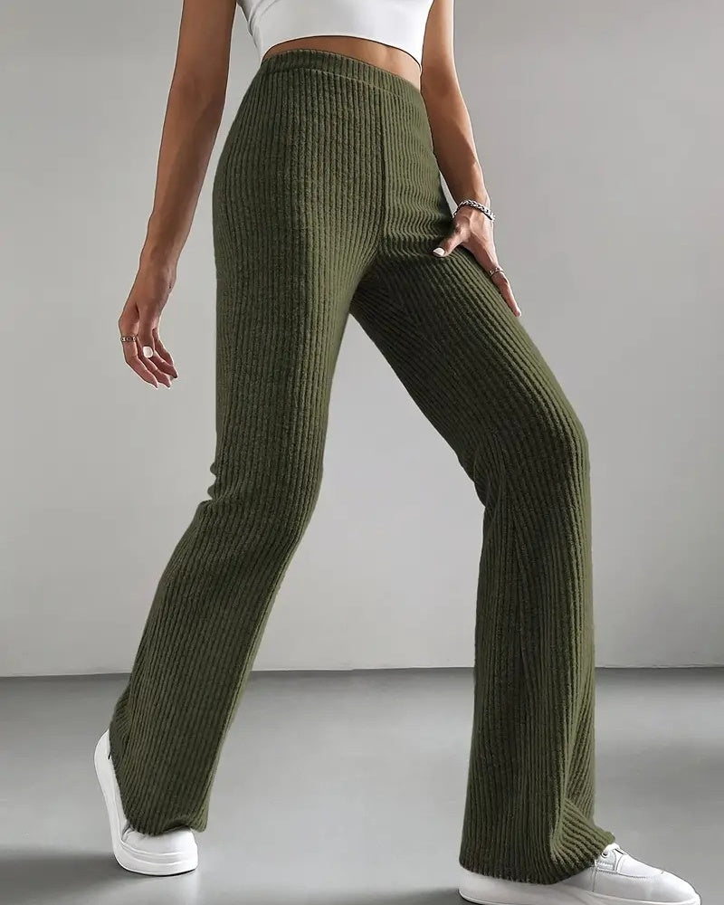 Solid Color Ribbed Knitted Flared Pants Versatile Casual Pants