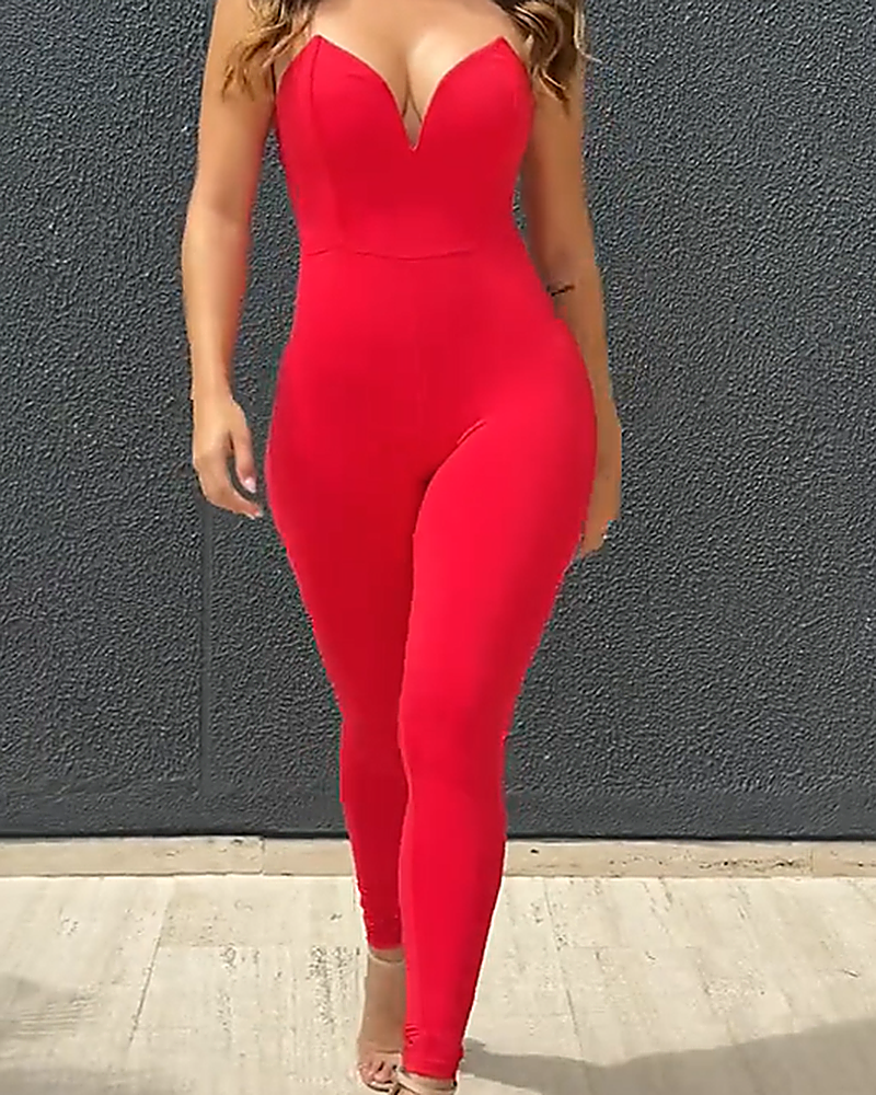 Sexy Deep V Neck Stretch Tummy Control Butt Lifting Jumpsuit (Pre-Sale)