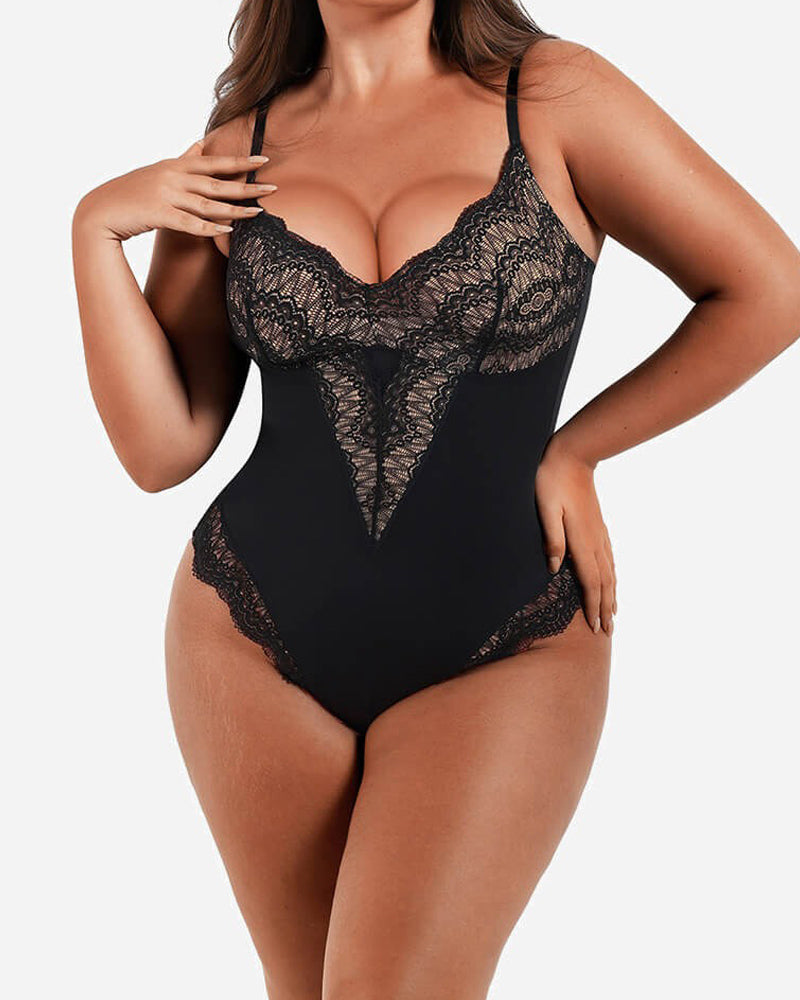 Low-back V-Neck Ultra-versatile Lace Bodysuit