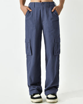 Women's Mid Rise Flap Pockets Straight Leg Casual Cargo Pants