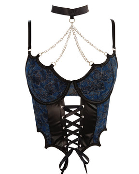 Gothic Fishbone Underwire Push Up Bra Chain Halter Lace Up Corset Top