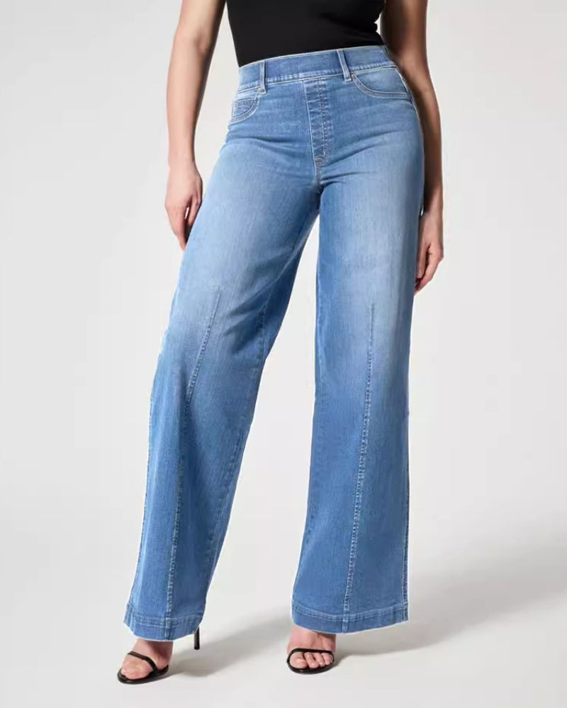 Wide-leg Mid-waist High-elastic Elastic Waist Jeans