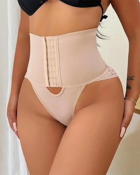 Front-opening Shapewear with Lace Trimmed Tummy Control Panty