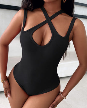 Sexy Crisscross Strap Ribbed Bodysuit