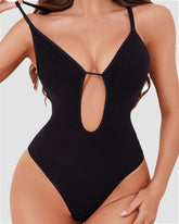 Deep U Plunge Backless Thong Bodysuit Bodycon Waist Cinching Body Shaper