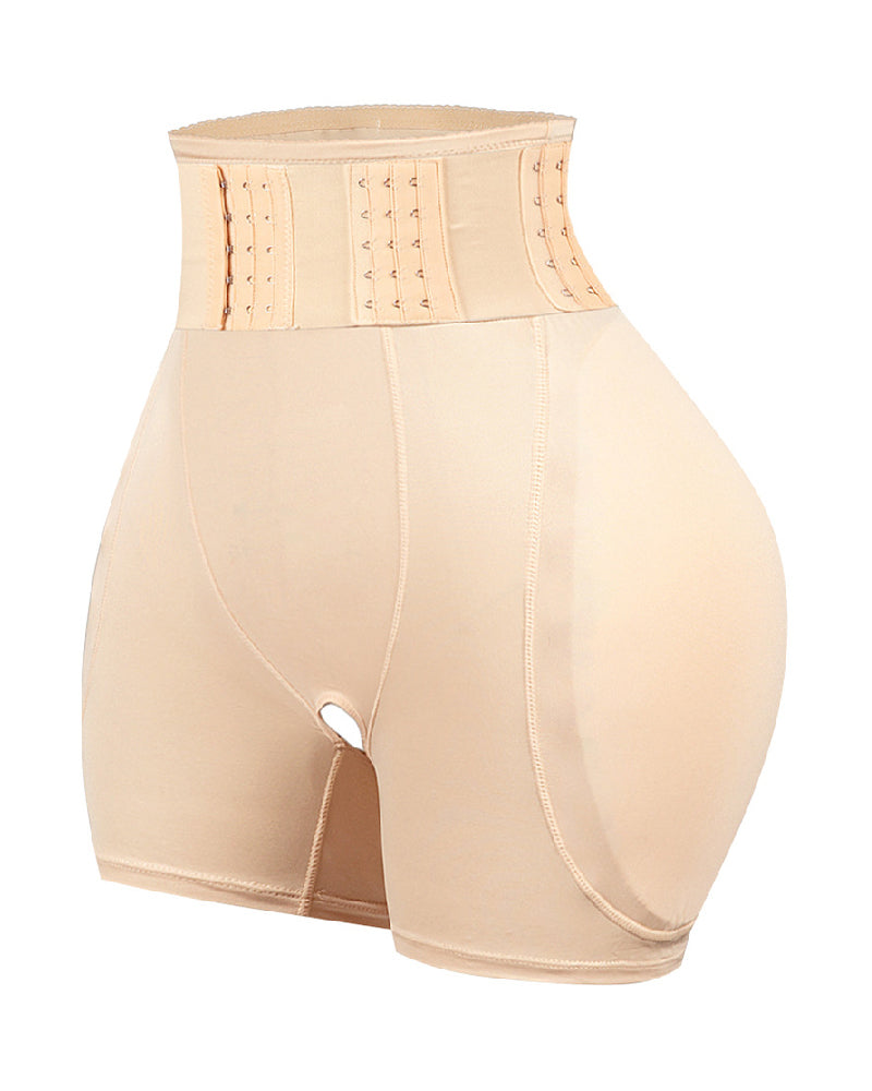 High Waist 9-row Adjustable Buckle Belt Shapewear Shorts With Sponge Pads