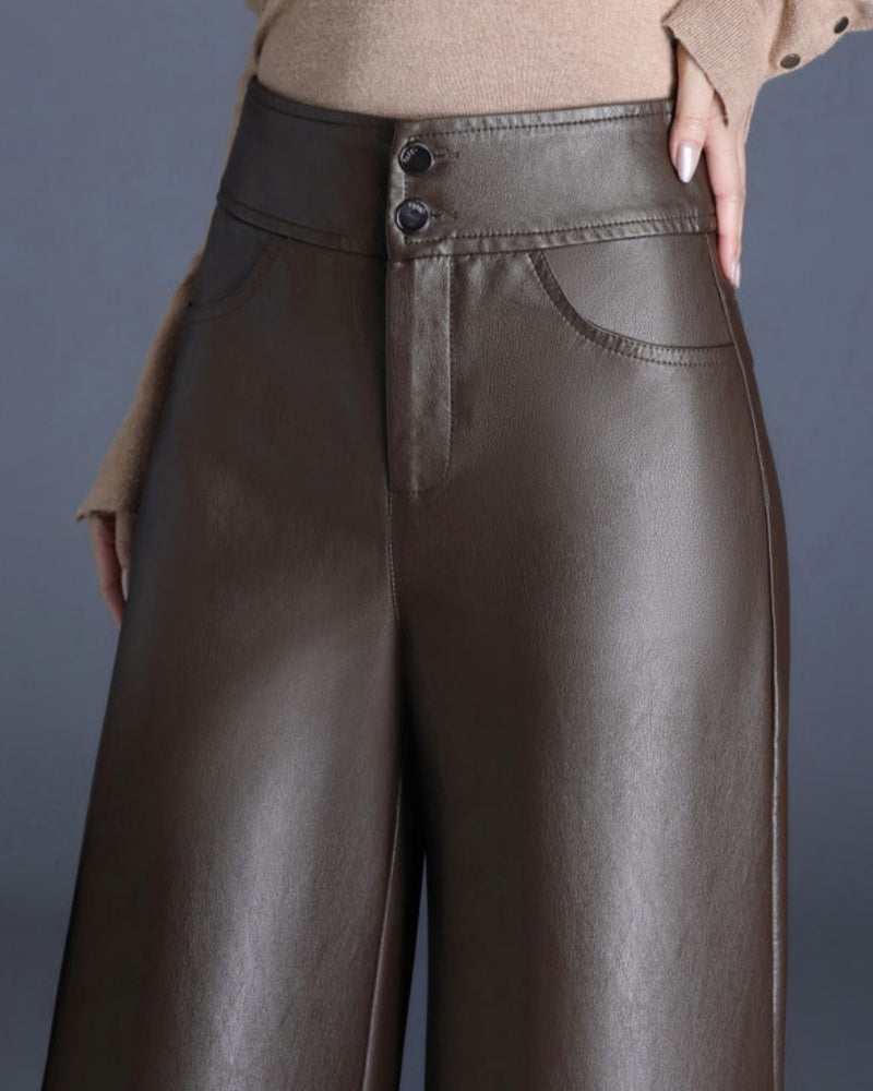 Autumn and Winter High Waist Loose Wide Leg Pants Versatile PU Leather Casual Pants