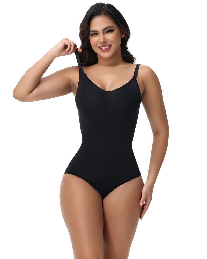 Shapshe® Seamless Knit Tummy Control Bodysuit Spaghetti Strap Stretch Briefs Body Shaper