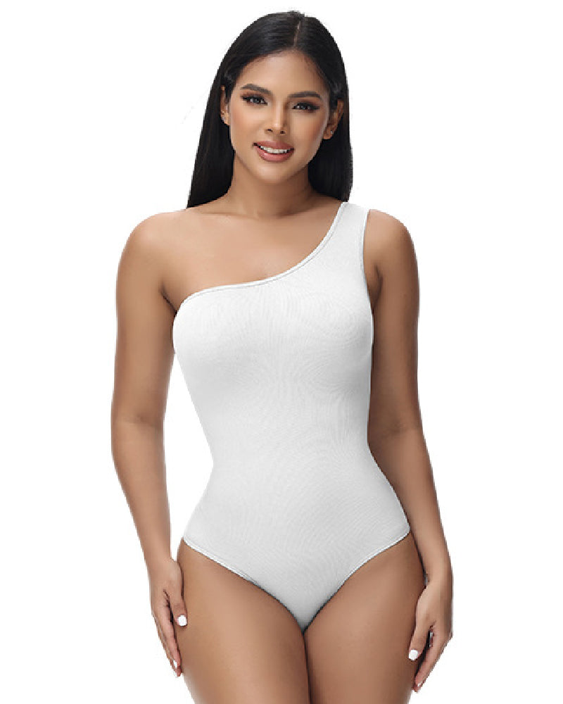 Shapshe® Sexy Ribbed One Shoulder Sleeveless Tank Top Tight Stretch Bodysuit
