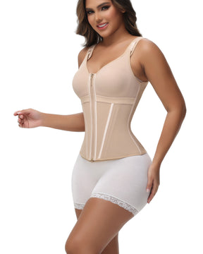 Women's Boned Latex Zipper Corset Tummy Control Body Shaper Vest With Bra