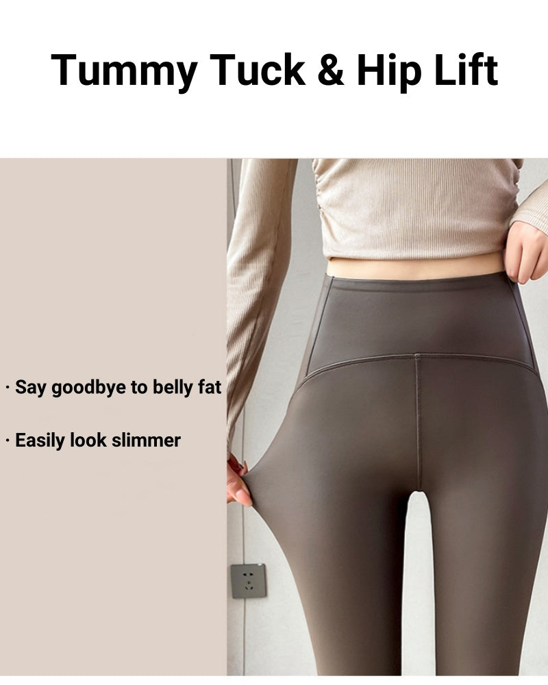 Thickened Fleece Windproof Pants and Tummy-Control Yoga Leather Leggings