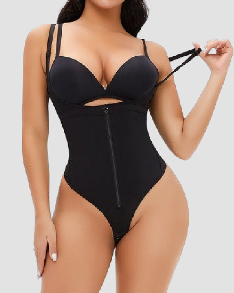 Women's Sexy Tummy Control Open Bust Body Shaper Zipper Plus Size Thong Shapewear