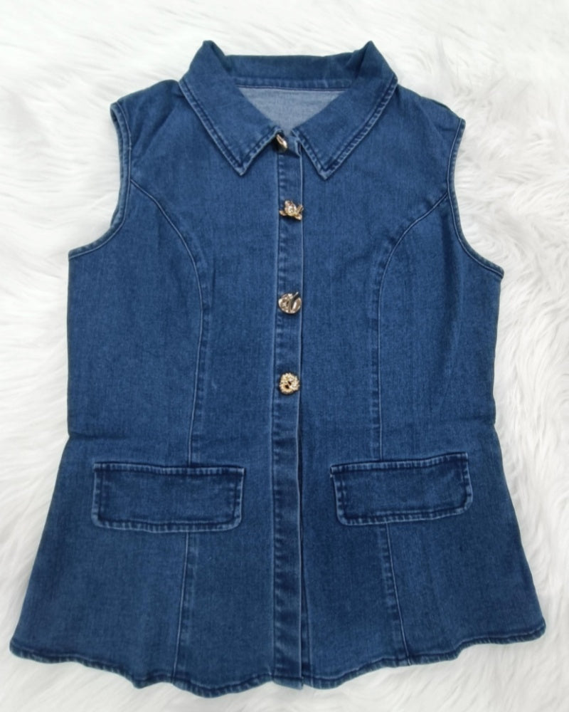 Classic Chic Sleeveless Washed Denim Set for Women