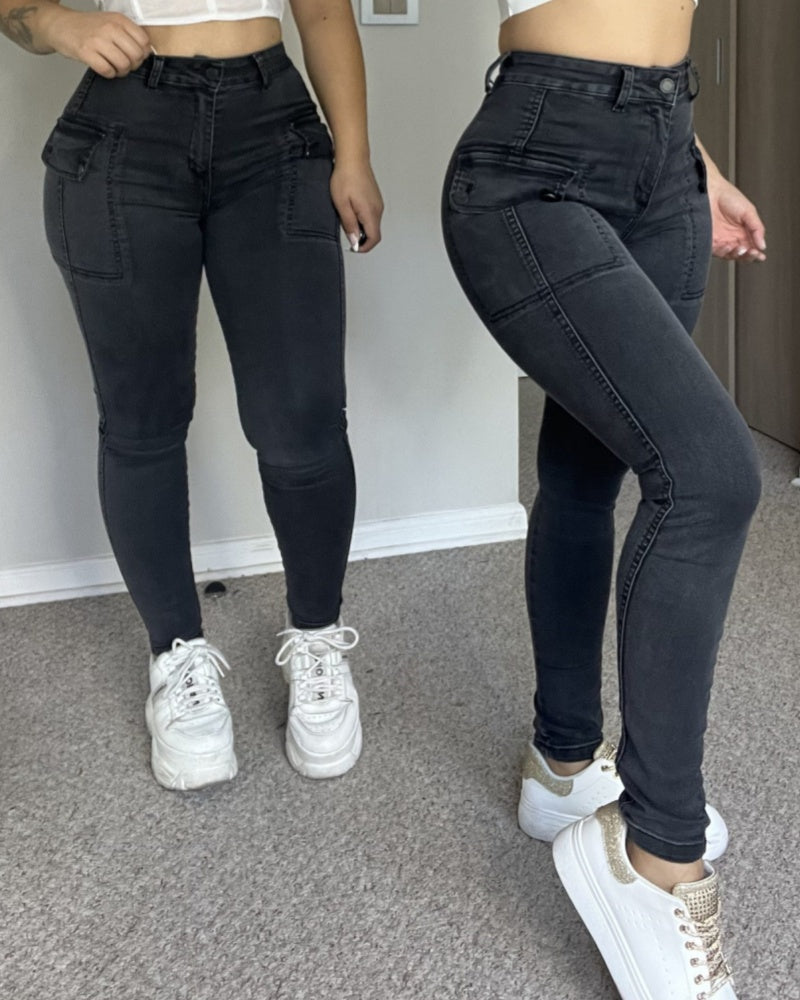 Skinny Cargo Pants Women High Waisted Jeans Stretch with Big Pockets（Pre-Sale）