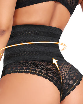 Splicing Lace Hollow High Waist Shapewear Panty Butt Lifter Slimming Thong