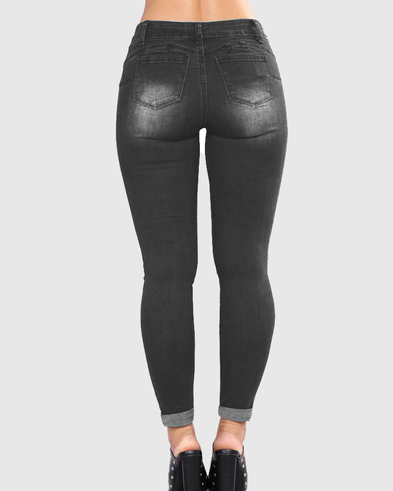 Women's Slim Fit Hip Lift Skinny Jeans With Holes