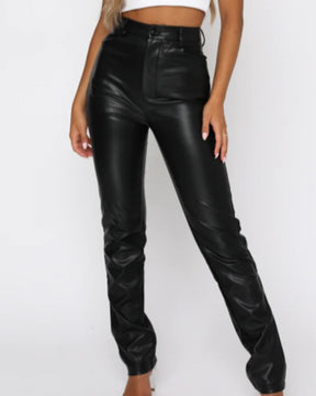 Simple High Waist PU Leather Casual Pants