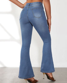 High Waist Slim Flared Jeans for Women with Multi Button