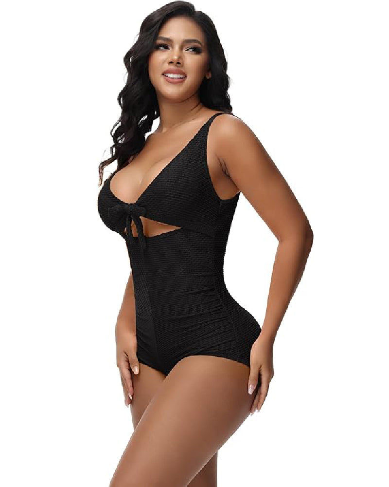 Women's Tummy Control Swimsuit Cutout Tie Knot Front Push Up Shapewear Bathing Suit