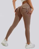 Peach Hip Fitness Leggings with Cargo Pockets